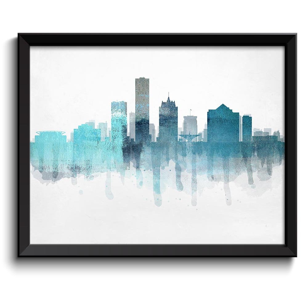 Milwaukee Light Sky Blue Grey Gray Skyline Wisconsin USA United States Cityscape Art Print Poster Wa