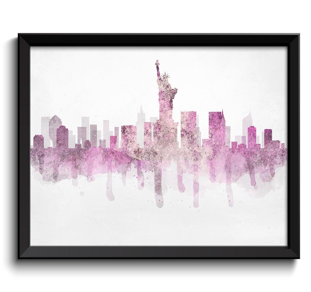 New York City Pink Grey Gray Skyline New York Skyline USA United States Cityscape Art Print Poster G