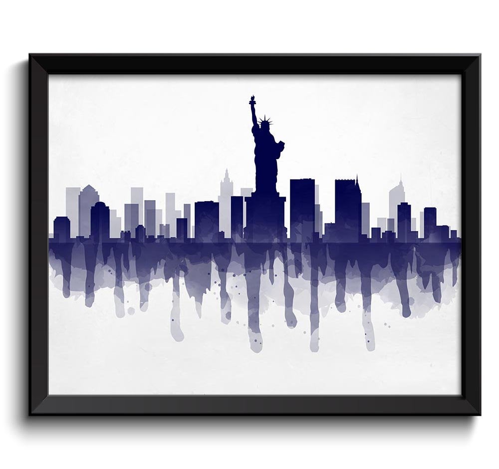 New York City Deep Navy Blue Skyline New York Skyline USA United States Cityscape Art Print Poster W