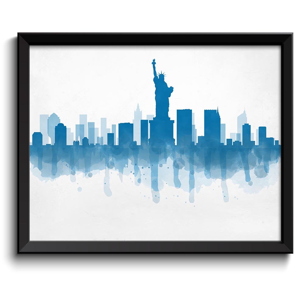 New York City Turquoise Blue Skyline New York Skyline USA United States Cityscape Art Print Poster W