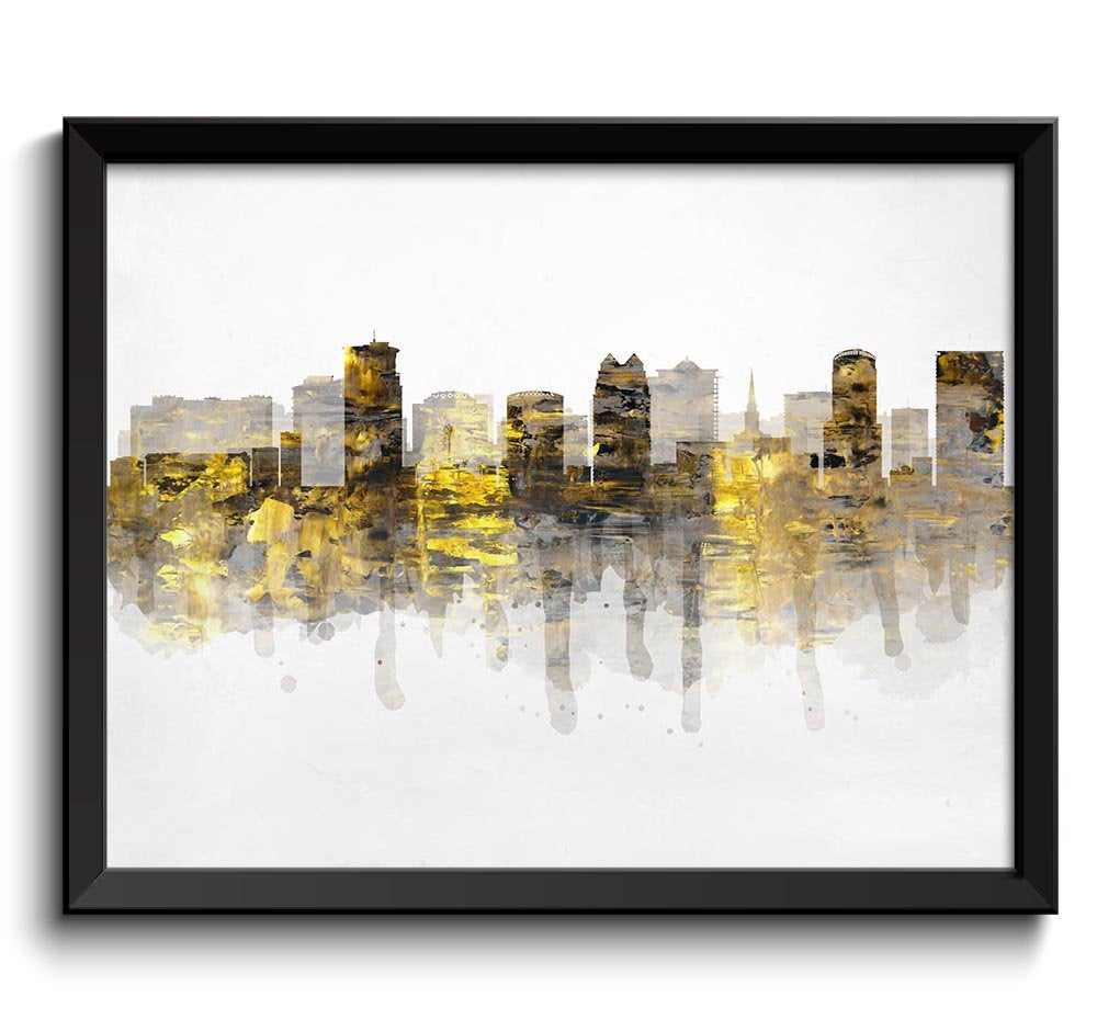 Orlando Gold Yellow Grey Gray Black Skyline Florida USA United States Cityscape Art Print Poster Wat