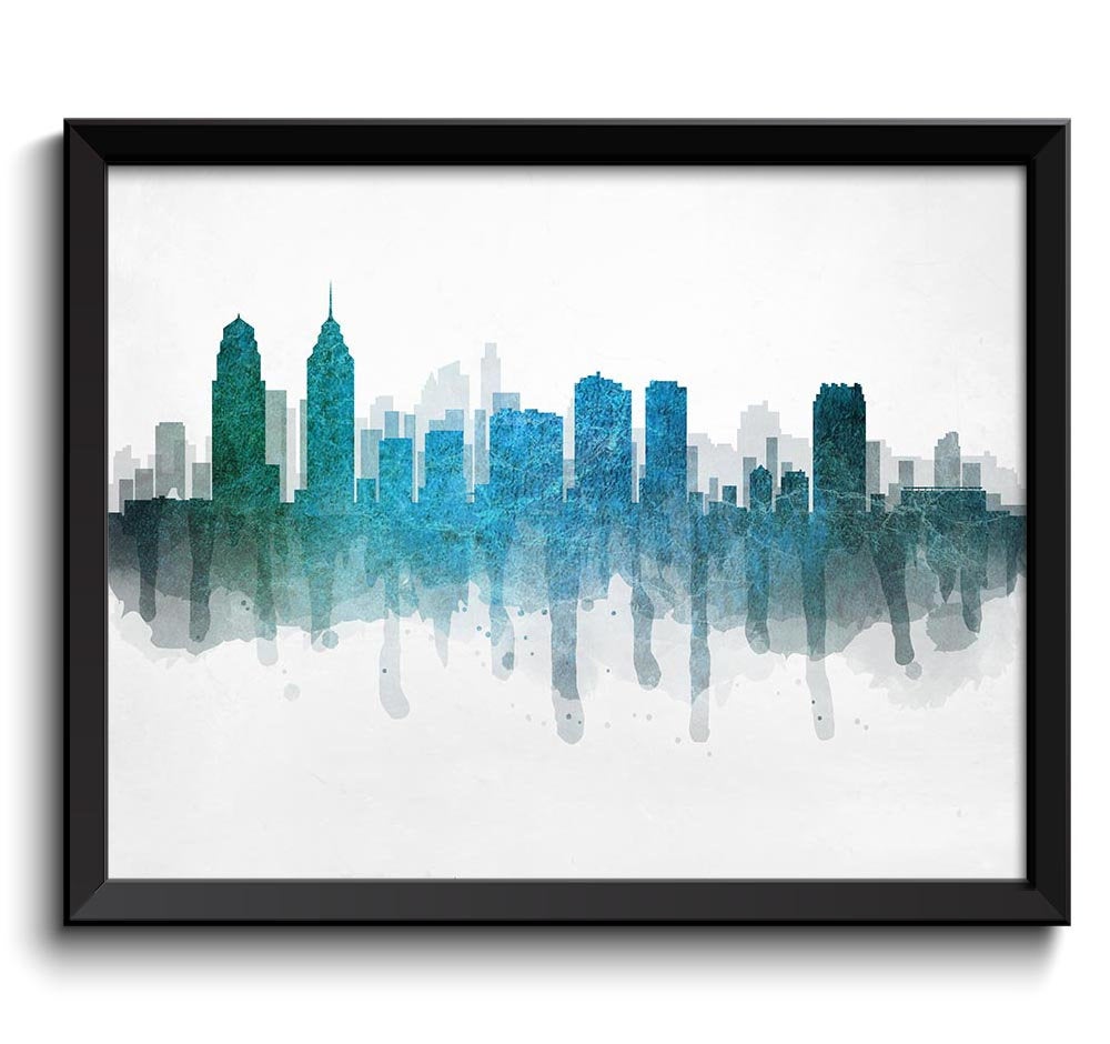 Philadelphia  Green Blue Turquoise Grey Skyline Pennsylvania USA United States Cityscape Art Print P