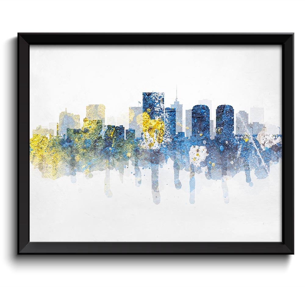 Richmond Yellow Blue Silver Grey Skyline Virginia USA United States Cityscape Art Print Poster Water