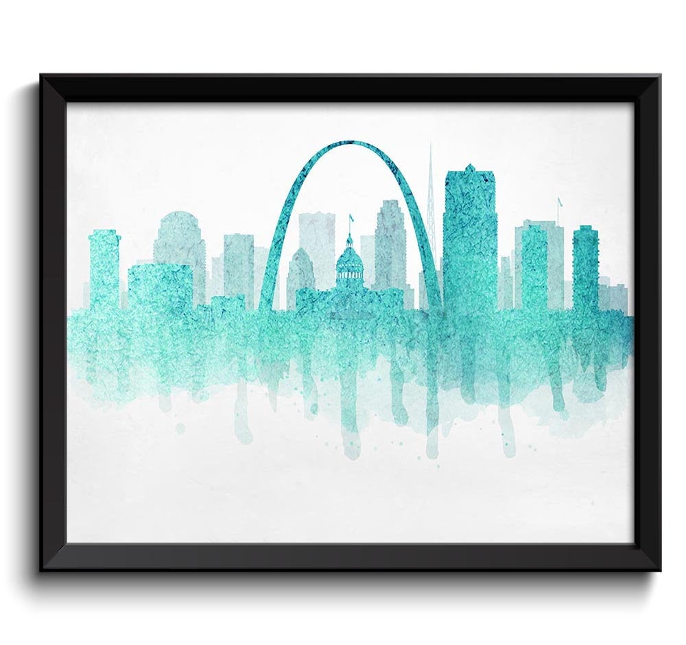 Saint Louis Light Icy Blue Teal Skyline Missouri USA United States Cityscape Art Print Poster Waterc