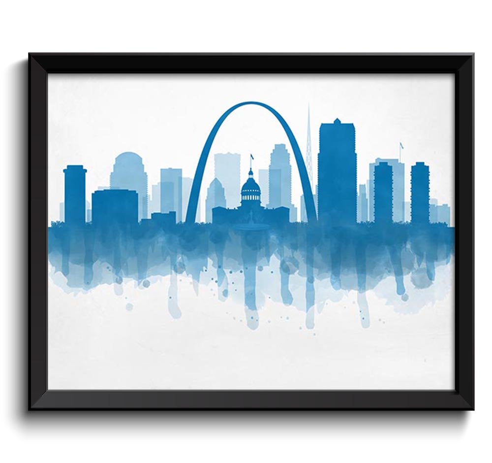 Saint Louis Turquoise Blue Skyline Missouri USA United States Cityscape Art Print Poster Watercolor 