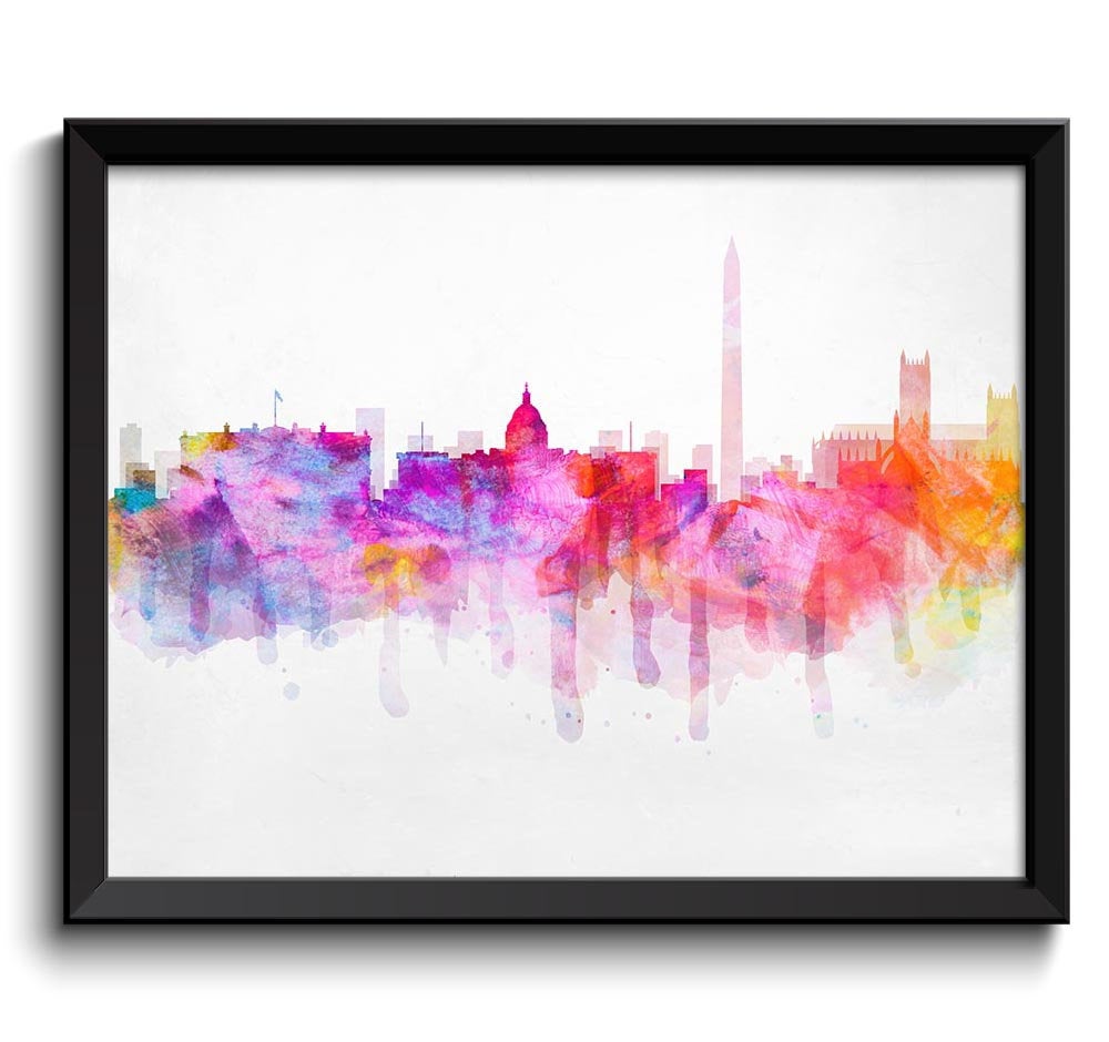 Washington Rainbow Purple Pink Yellow Skyline DC District of Columbia usa United States Cityscape Ar