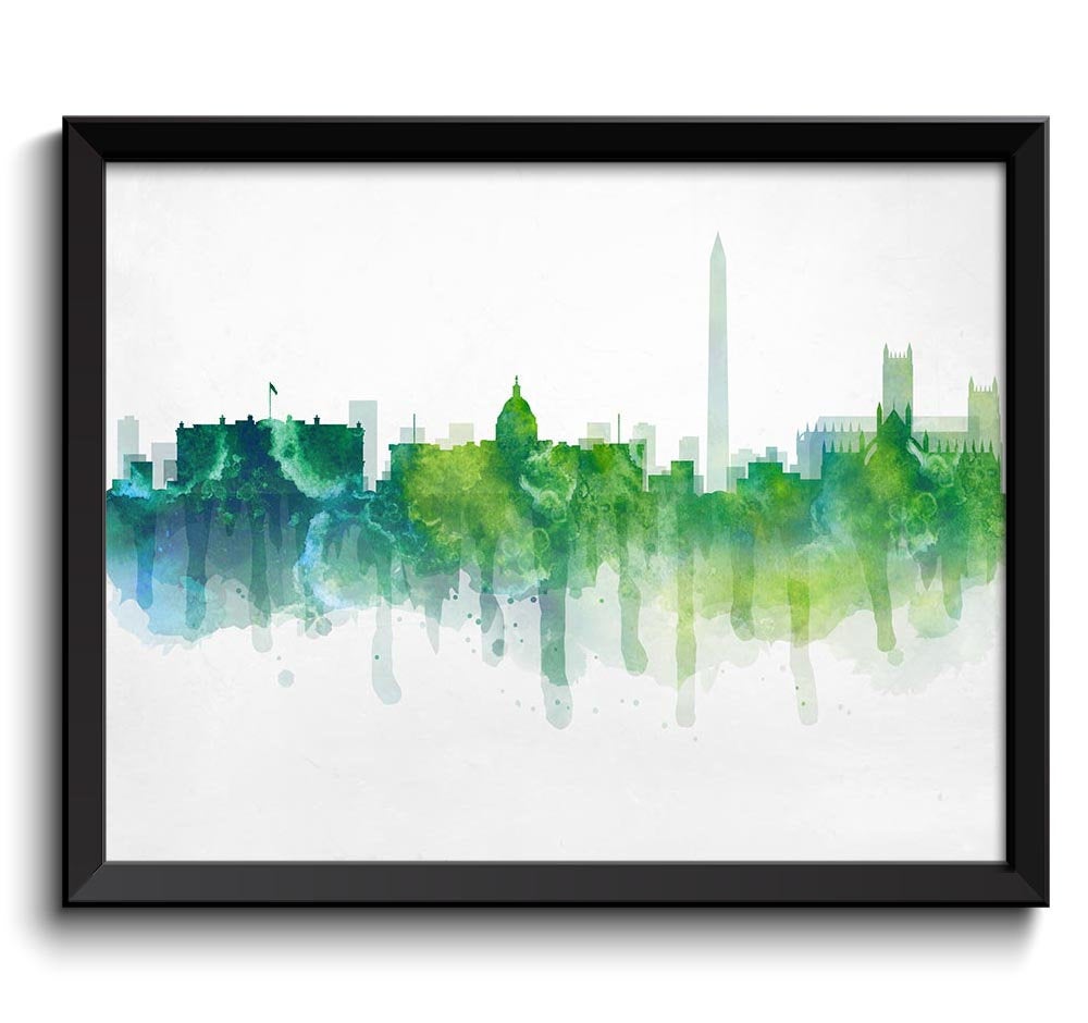 Washington Lime Green Turquoise Blue Skyline DC District of Columbia usa United States Cityscape Art