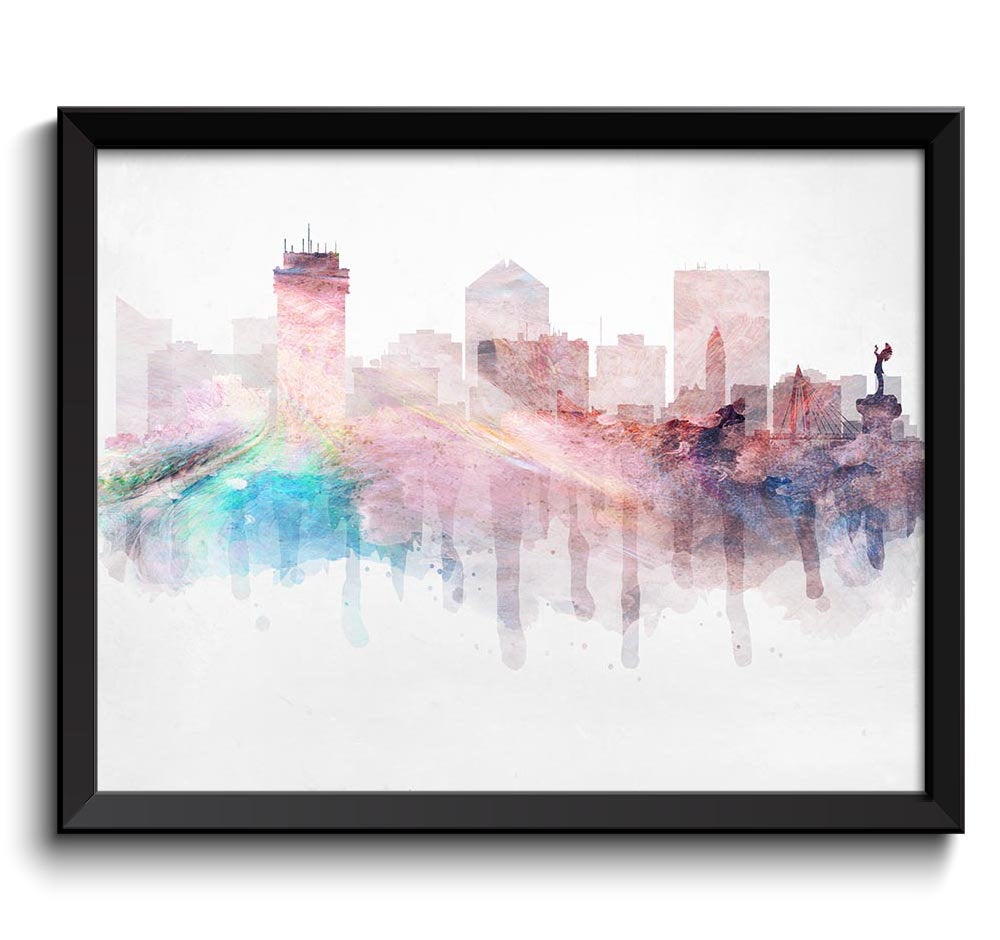 Wichita Pink Blue Purple Grey City Skyline Missouri USA United States Cityscape Painting Art Print P