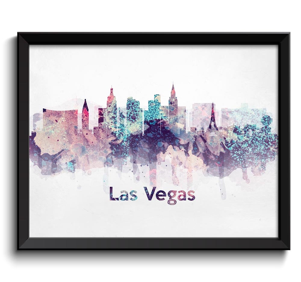 Las Vegas Turquoise Blue Pink Purple Skyline Nevada USA United States Cityscape Wall Art Print Poste