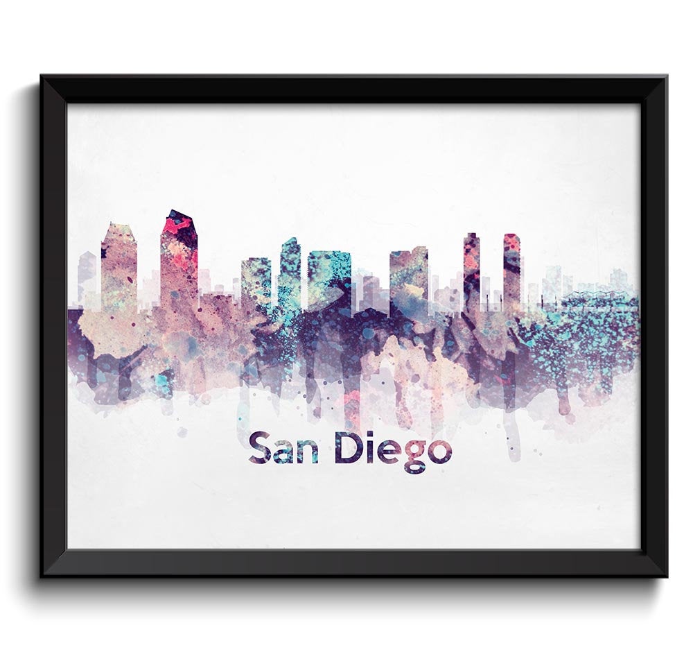 San Diego Blue Turquoise Pink Purple Skyline California USA United States Cityscape Art Print Poster