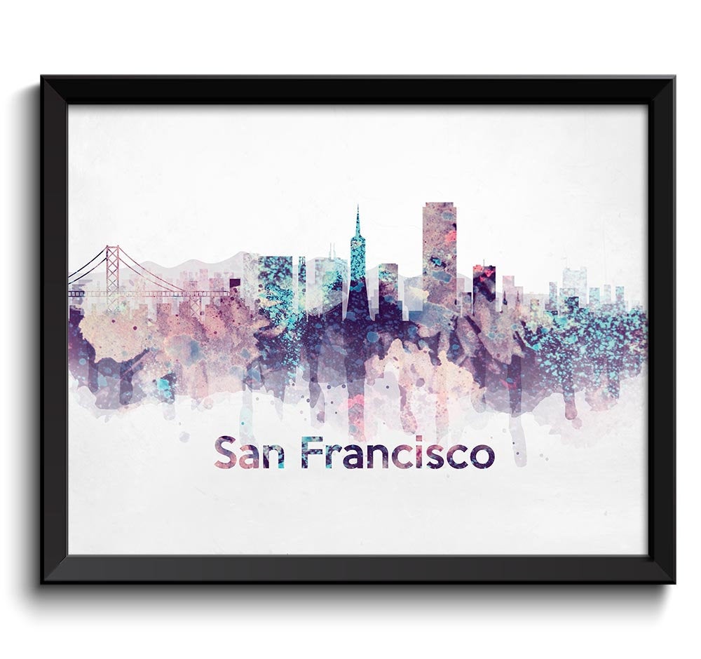 San Francisco Turquoise Blue Pink Purple Skyline California USA United States Cityscape Art Print Po