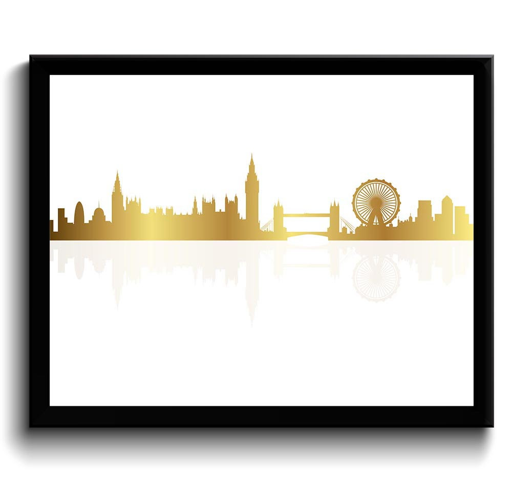 London Skyline England City Gold Look Metallic Brown Beige Cityscape Poster Print Modern Landscape A