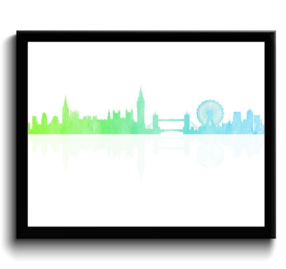 London Skyline England City Lime Green Sky Blue White Cityscape Poster Print Modern Abstract Landsca