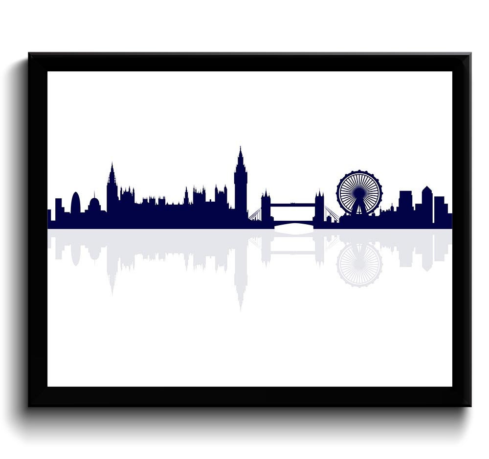 London Skyline England City Deep Navy Blue White Cityscape Poster Print Modern Abstract Landscape Ar