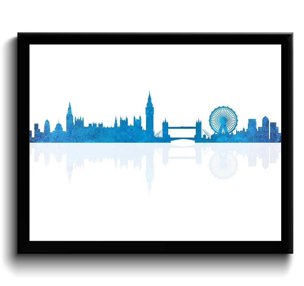 London Skyline England City Sky Steel Blue White Cityscape Poster Print Modern Abstract Landscape Ar