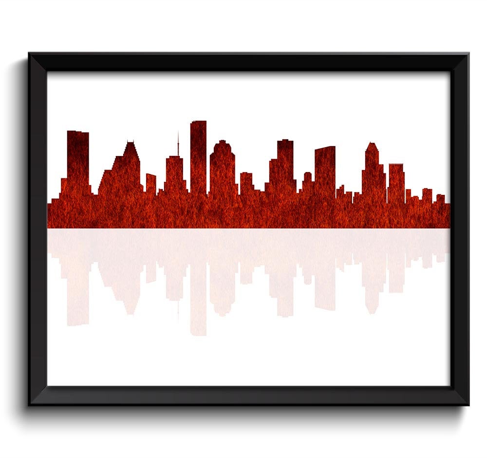 Houston Skyline Texas City Deep Red Black Watercolor Cityscape Poster Print Modern Abstract Landscap