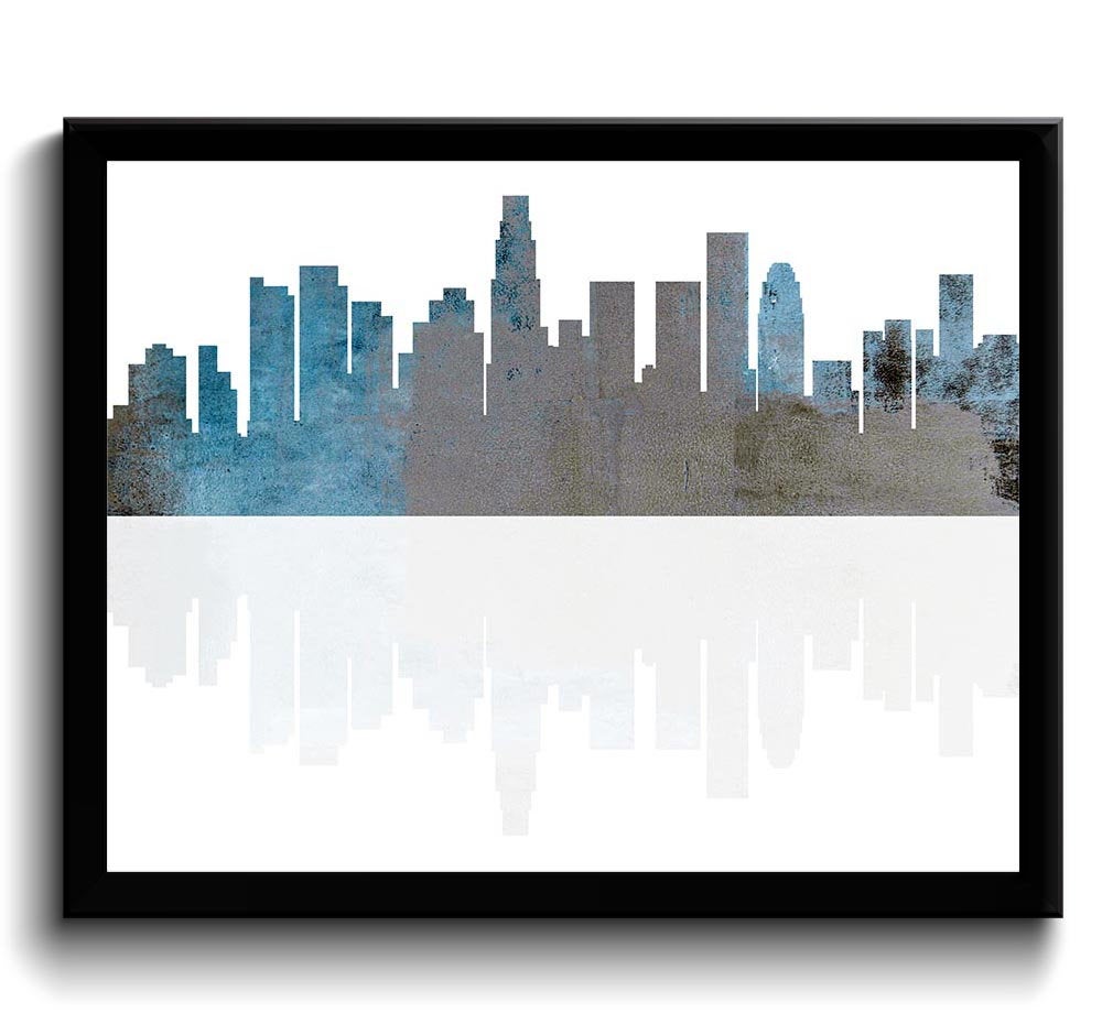 Los Angeles Skyline California City Sky Blue Grey Watercolor Cityscape Poster Print Abstract Landsca