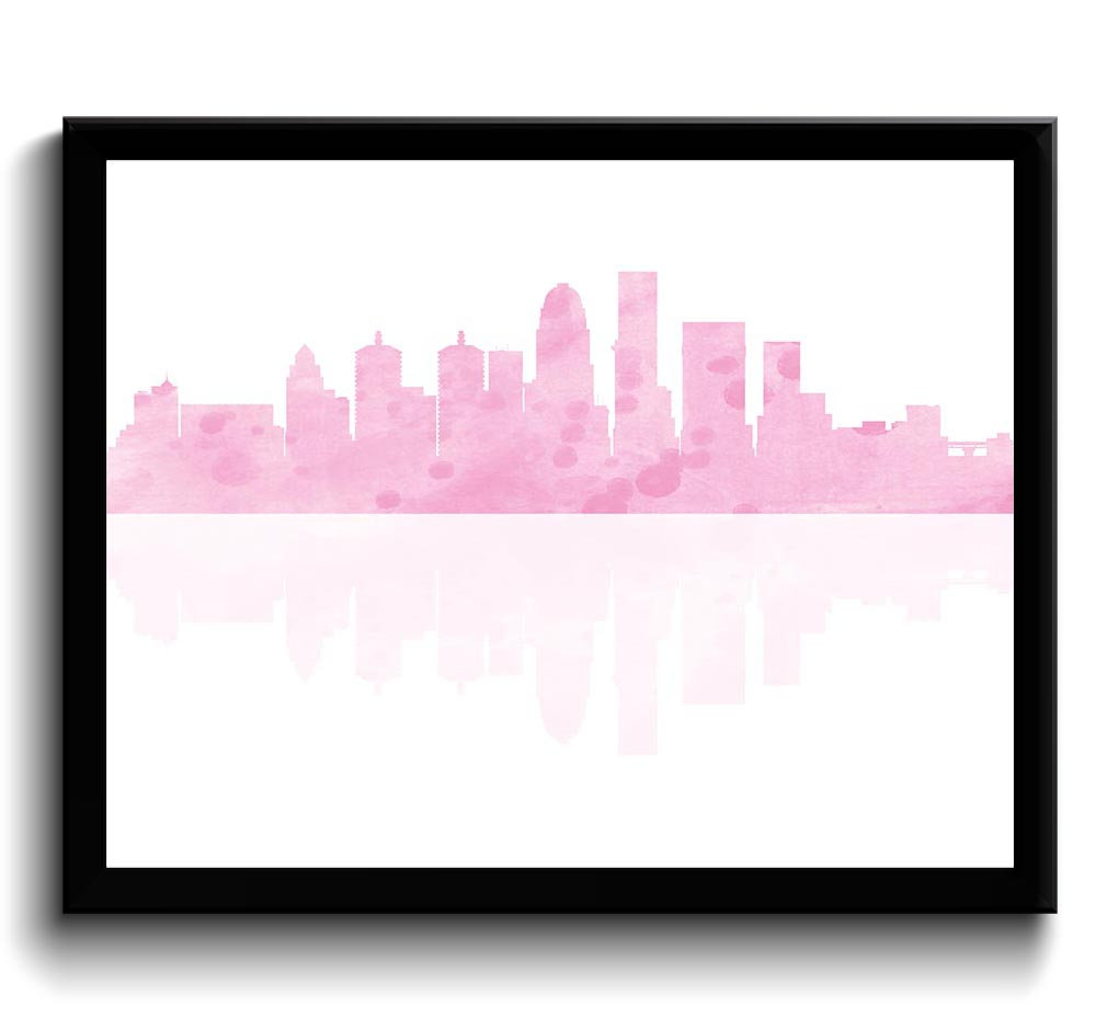 Louisville Skyline Kentucky City Red White Pink Watercolor Cityscape Poster Print Abstract Landscape