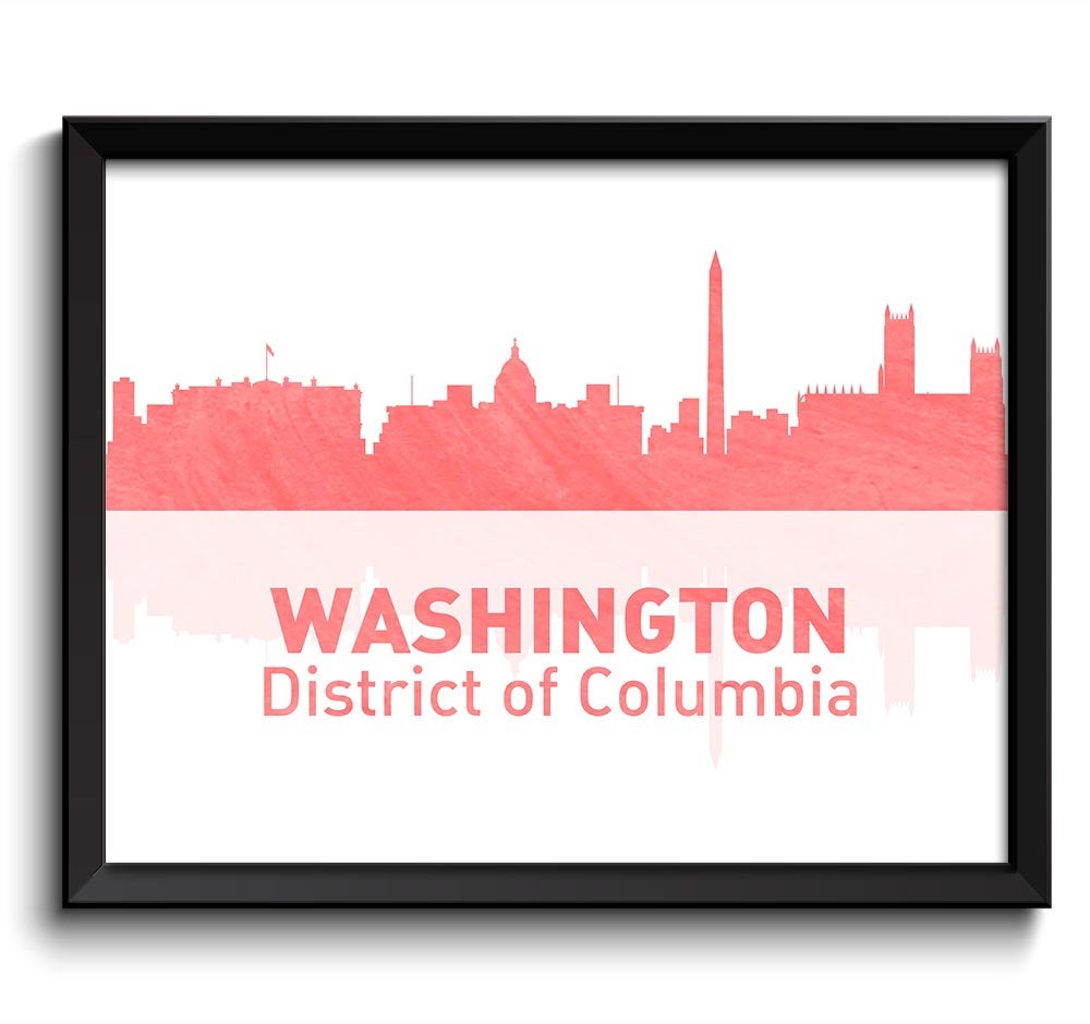 Washington Skyline Rose Pink Coral Washington DC District of Columbia Wall Art Print Washington Post