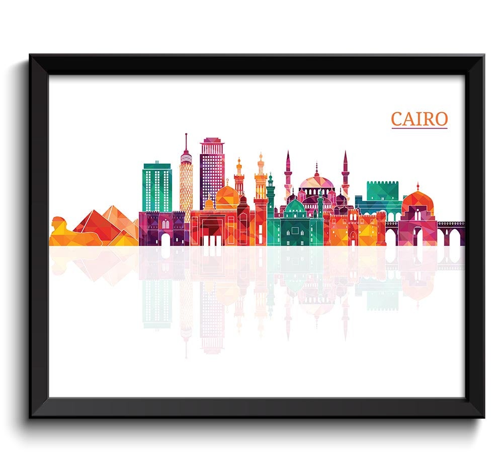 Cairo Skyline City Colorful Cityscape Poster Print Egypt Abstract Landscape Art Painting Green Blue 