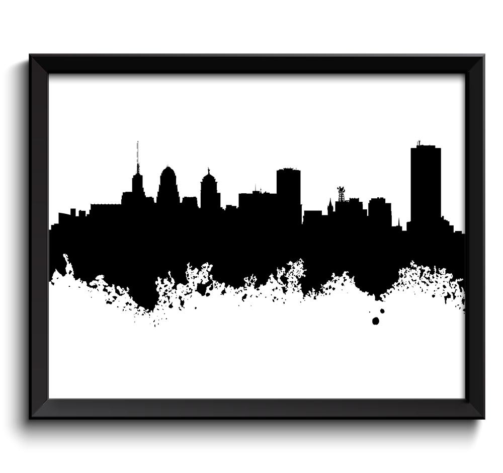 Buffalo Skyline City New York Black White Watercolor Cityscape Poster Print Landscape Art Painting H