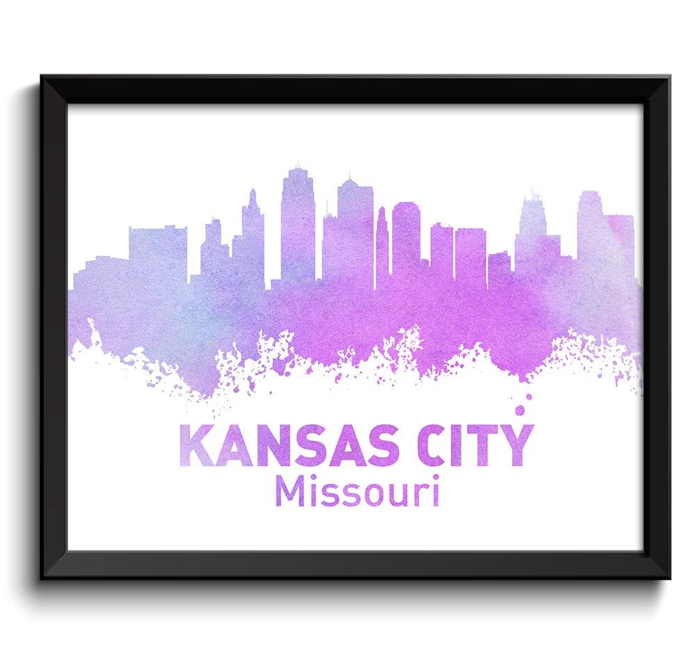 Kansas City Skyline Missouri Lilac Purple Pink Watercolor Cityscape Poster Print Landscape Painting 