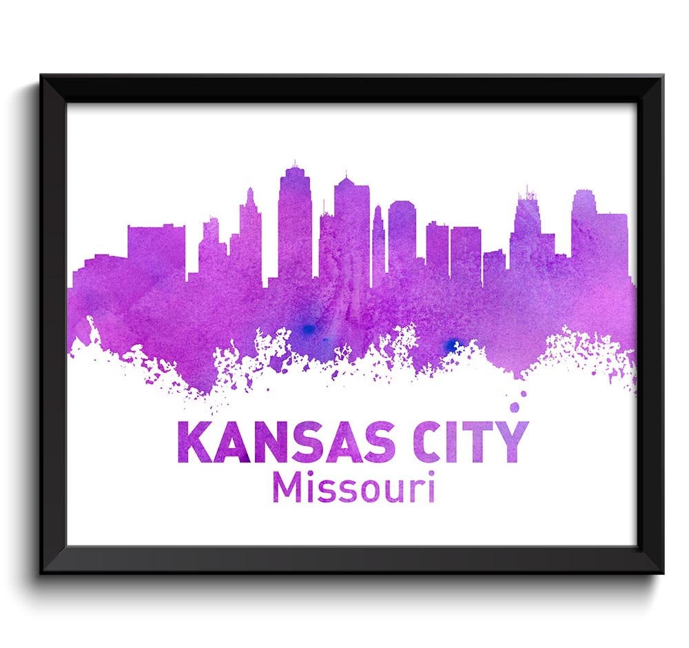 Kansas City Skyline Missouri Purple Blue Lilac Watercolor Cityscape Poster Print Landscape Painting 