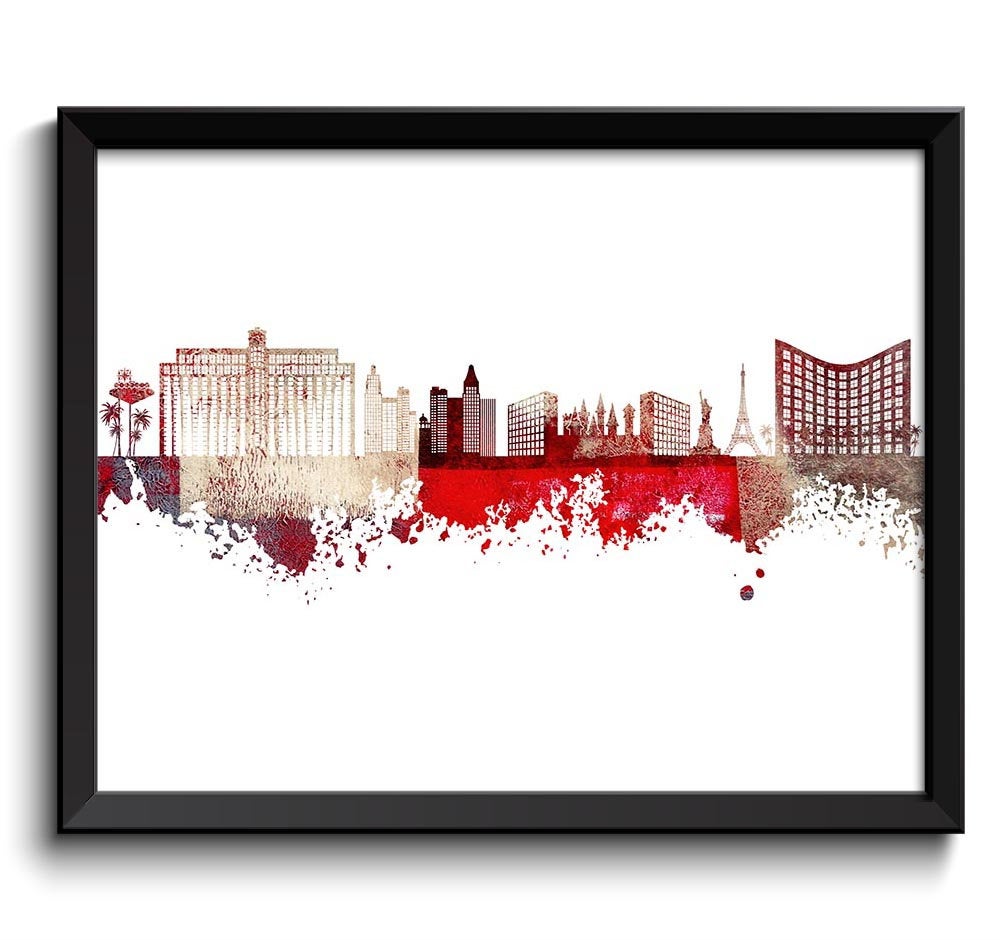 Las Vegas Skyline Red Beige Brown Cream Watercolor Painting Las Vegas Nevada Las Vegas Wall Art Prin