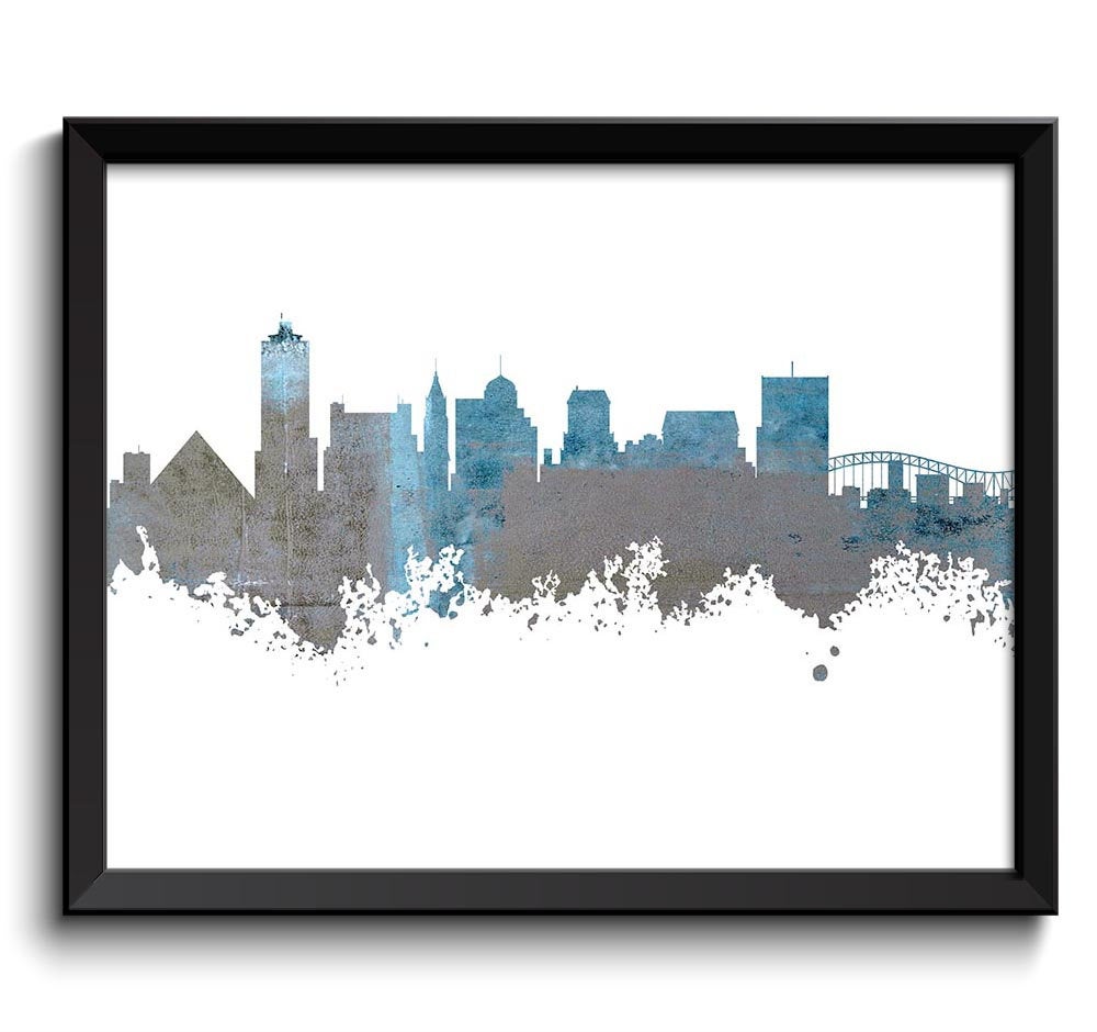 Memphis Skyline Tennessee Baby Blue Grey Watercolor Cityscape Poster Print Landscape Art Painting Ho