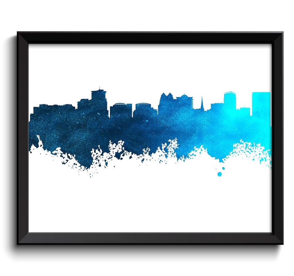 Orlando Skyline Florida City Navy Turquose Blue Watercolor Cityscape Poster Print Landscape Art Pain