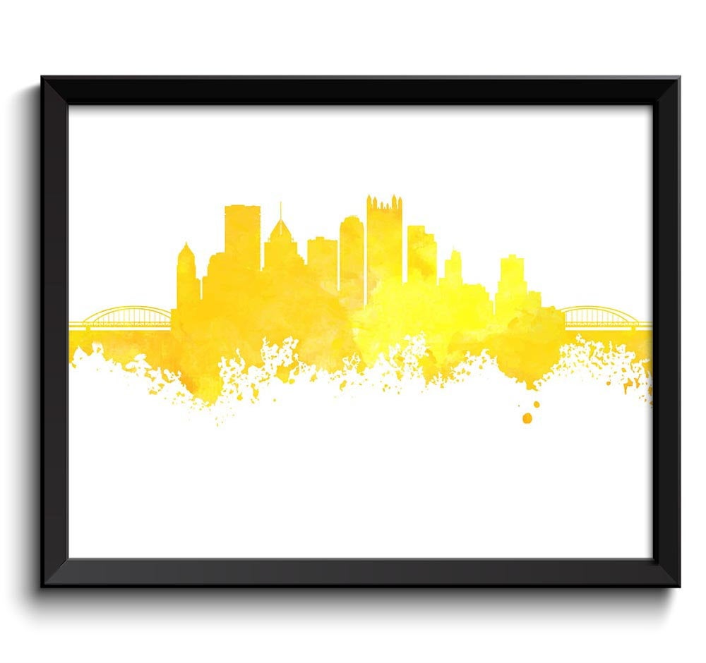 Pittsburgh Skyline Pennsylvania City Yellow White Watercolor Cityscape Poster Print Abstract Landsca