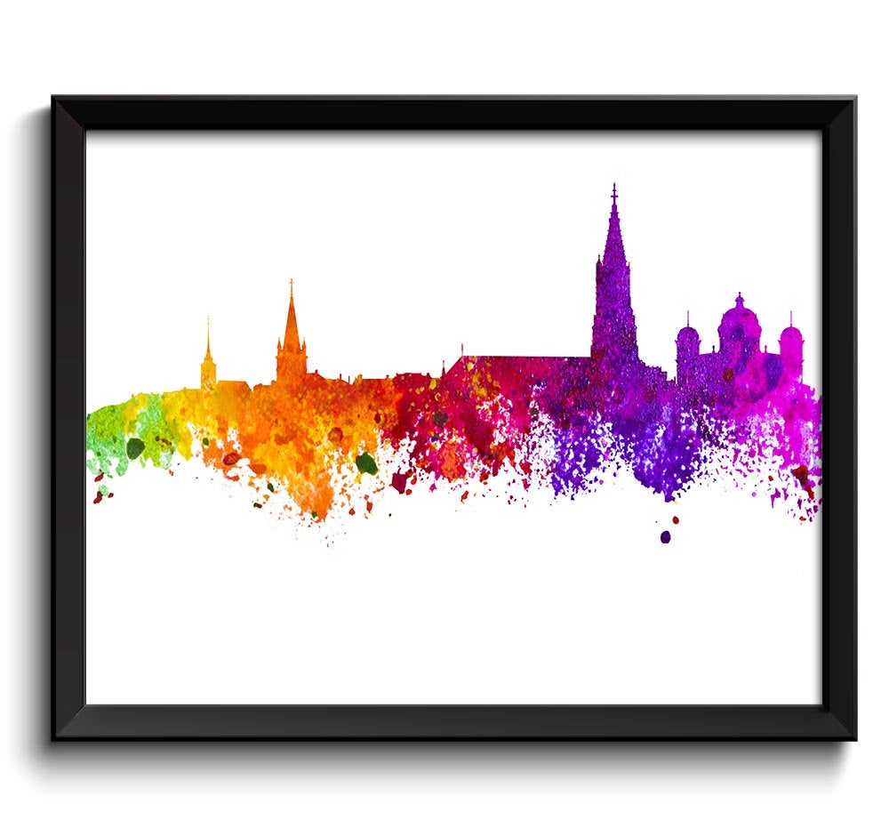 Burn Skyline Pink Purple Red Orange Yellow Green Painting Poster Print Wall Decor Zurich Art  Switze