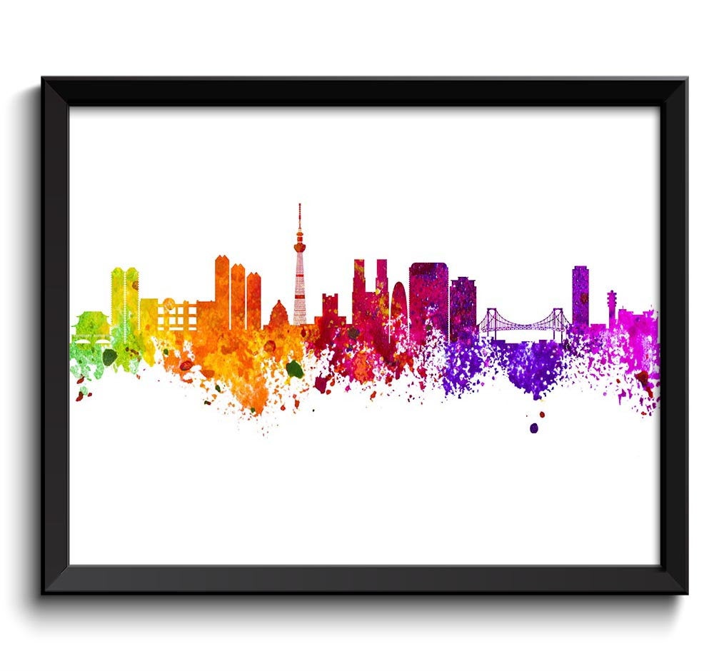 Tokyo Skyline Pink Purple Red Orange Yellow Green Cityscape Print Poster Japan Asia Landscape Art Pa