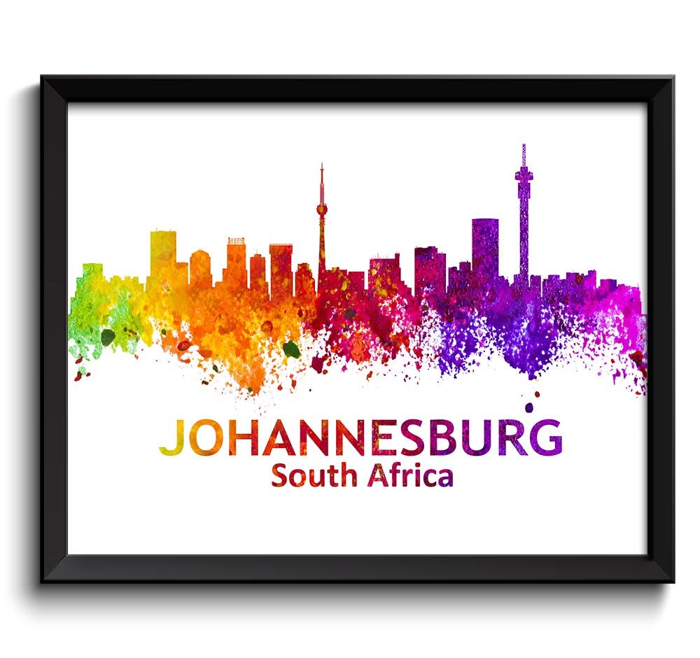 Johnannesburg Skyline South Africa Cityscape Art Print Poster Pink Purple Red Orange Yellow Green Wa