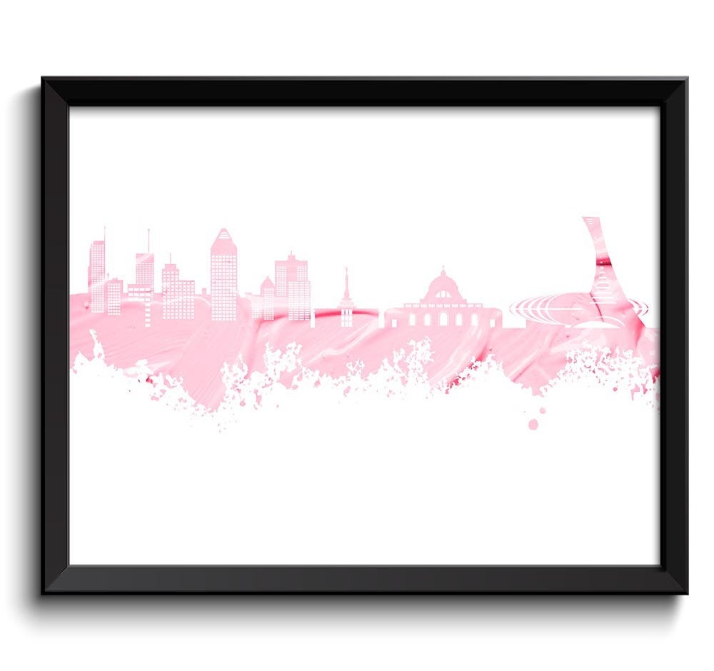 Montreal Skyline Painting Poster Print Light Baby Pink Wall Decor Art Canada City Map Home Decor