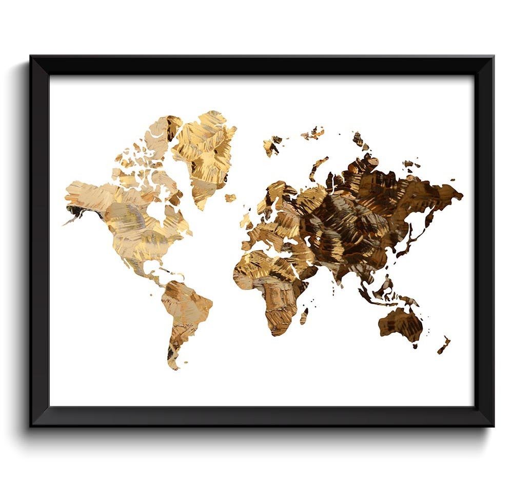 World Map Print White Brown Beige Gold Watercolor Poster Print Globe Modern Abstract Landscape Art P