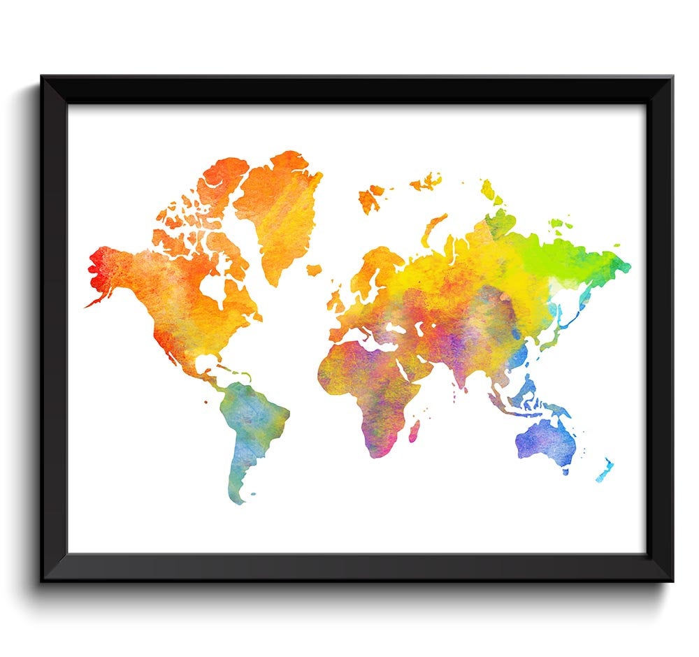 World Map Print Black White Grey Watercolor Poster Print Globe Modern Abstract Landscape Art Paintin