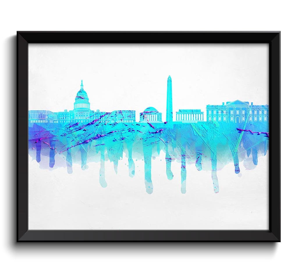 Washington DC Skyline City Turquoise Blue Purple Cityscape Poster Print United States usa Abstract L