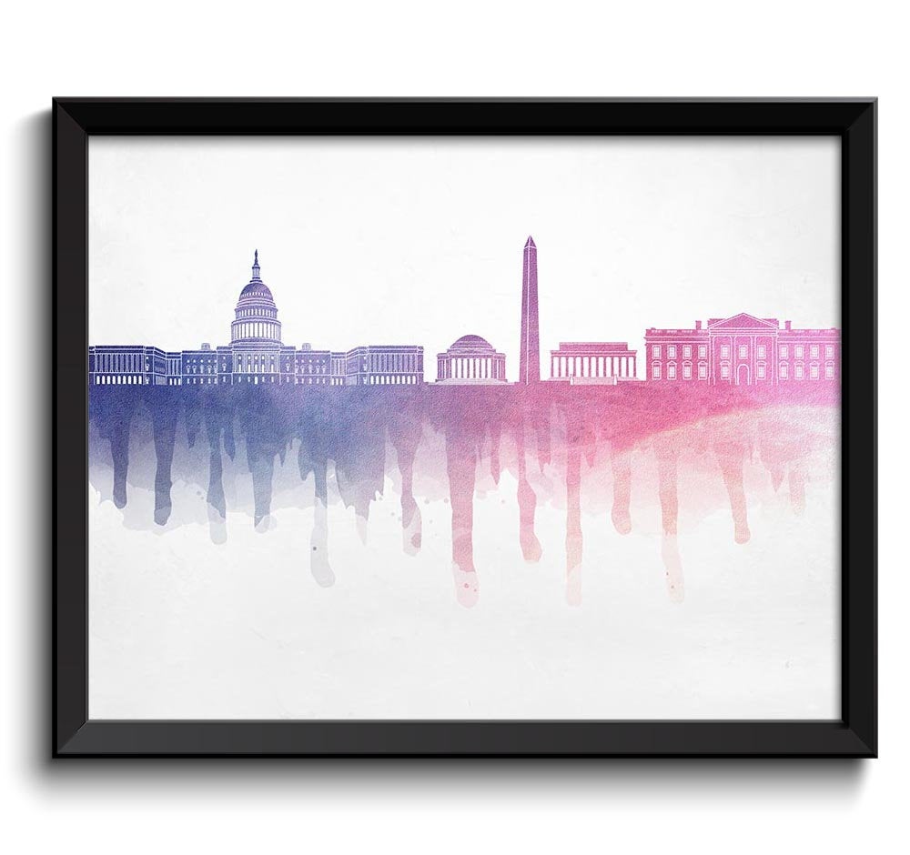 Washington DC Skyline City Purple Blue Pink Coral Cityscape Poster Print United States usa Abstract 