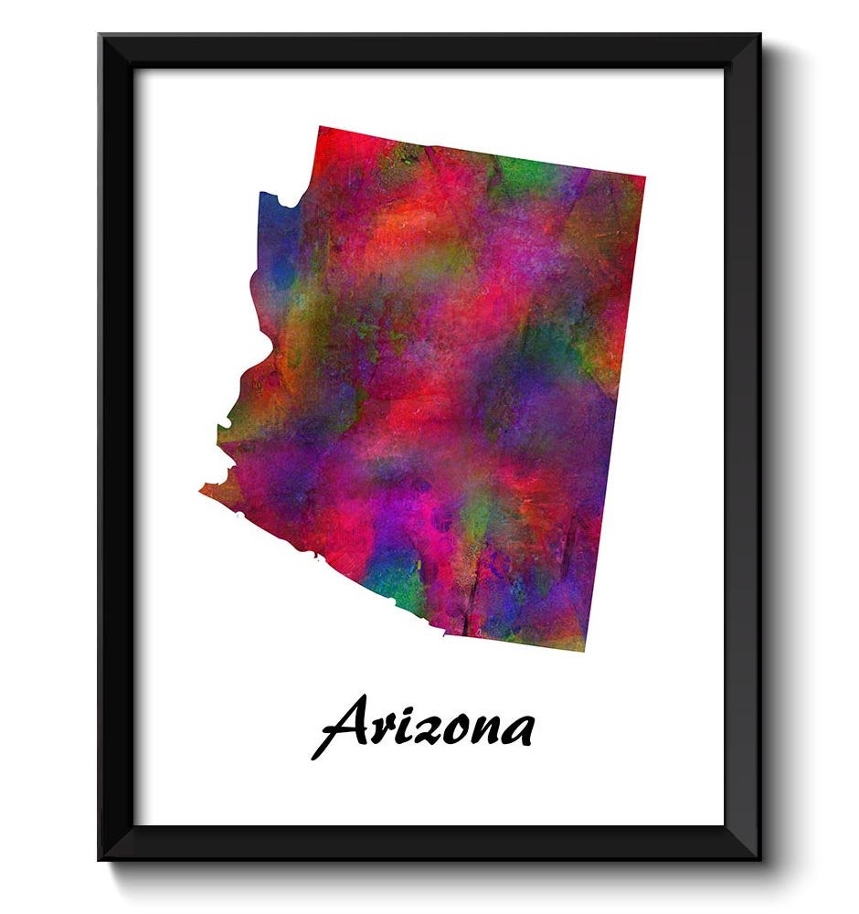 Arizona Map State Watercolor Painting Poster Print USA United States Abstract Landscape Art Colorful