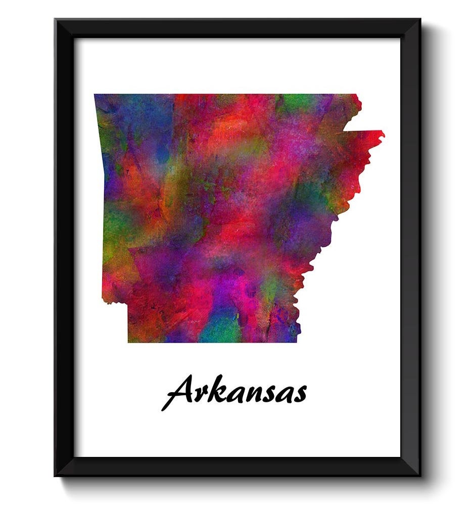 Arkansas Map State Watercolor Painting Poster Print USA United States Abstract Landscape Art Colorfu