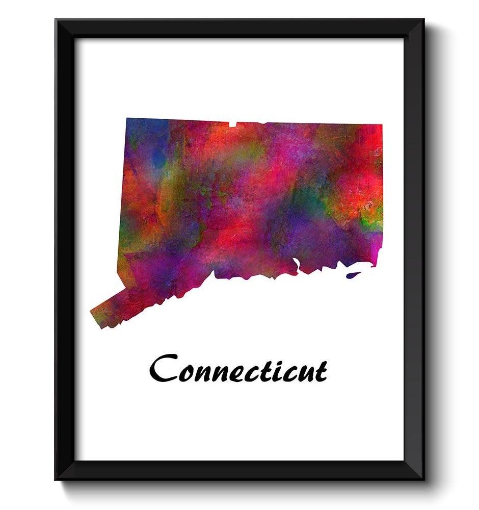 Connecticut Map State Watercolor Painting Poster Print USA United States Abstract Landscape Art Colo