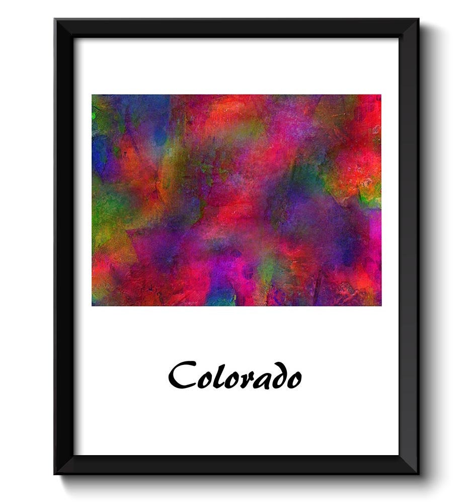 Colorado Map State Watercolor Painting Poster Print USA United States Abstract Landscape Art Colorfu