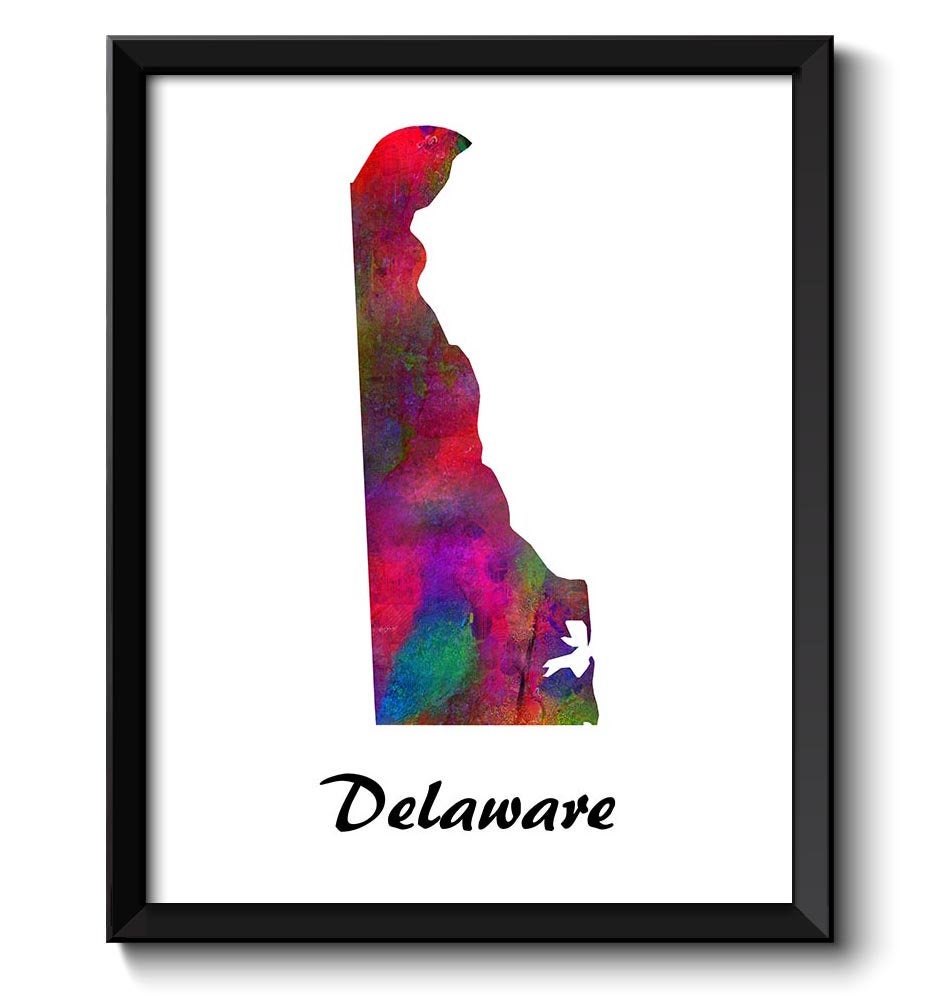 Delaware Map State Watercolor Painting Poster Print USA United States Abstract Landscape Art Colorfu