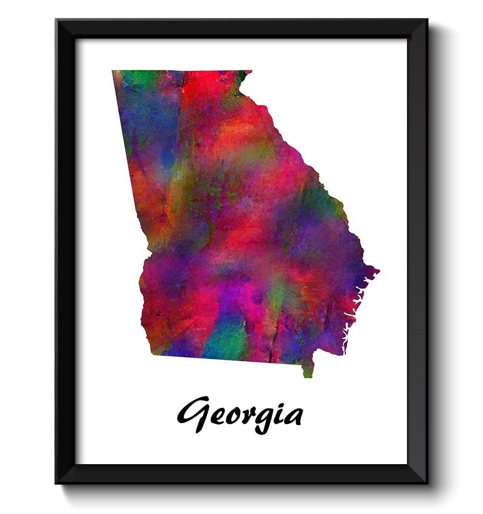 Georgia Map State Watercolor Painting Poster Print USA United States Abstract Landscape Art Colorful