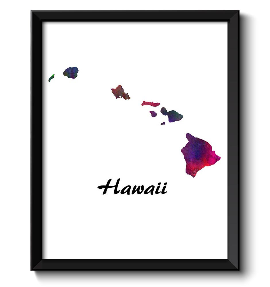 Hawaii Map State Watercolor Painting Poster Print USA United States Modern Abstract Landscape Art Co