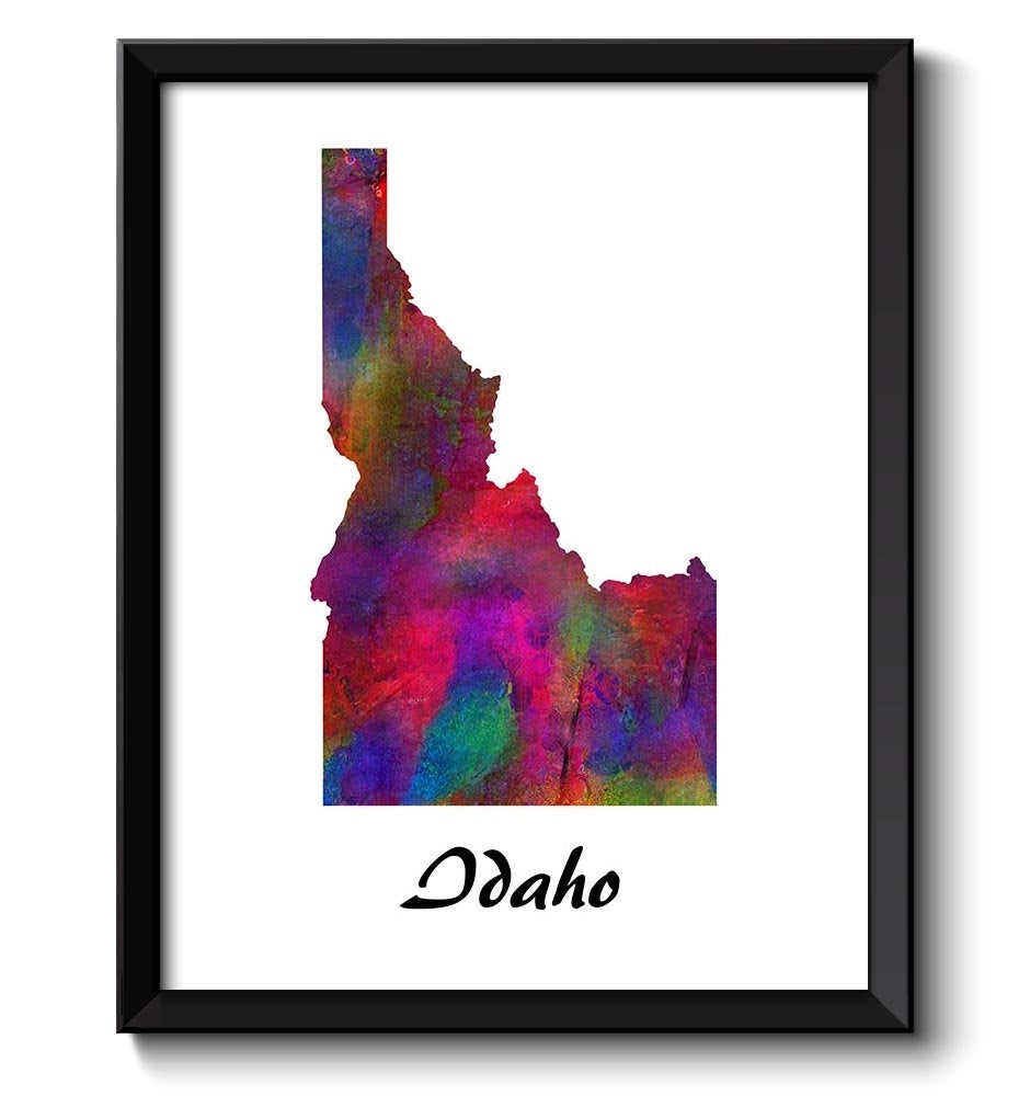 Idaho Map State Watercolor Painting Poster Print USA United States Modern Abstract Landscape Art Col