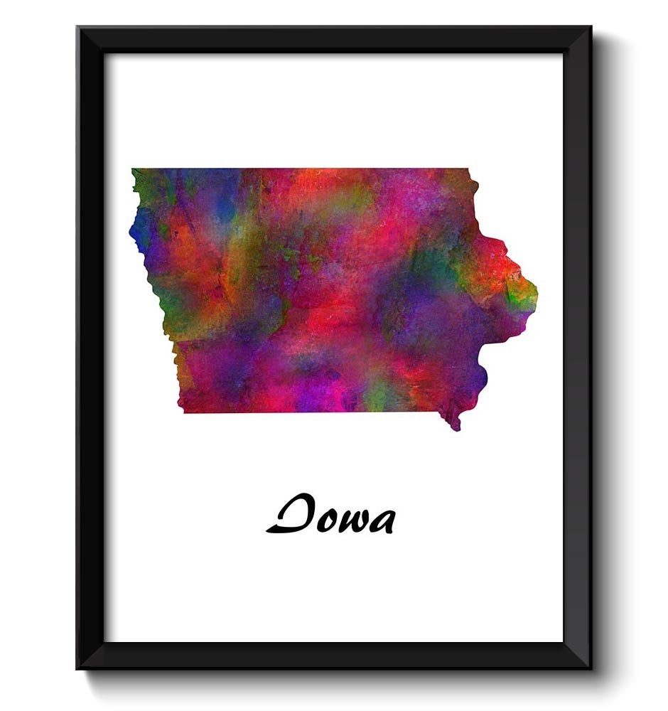 Iowa Map State Watercolor Painting Poster Print USA United States Modern Abstract Landscape Art Colo