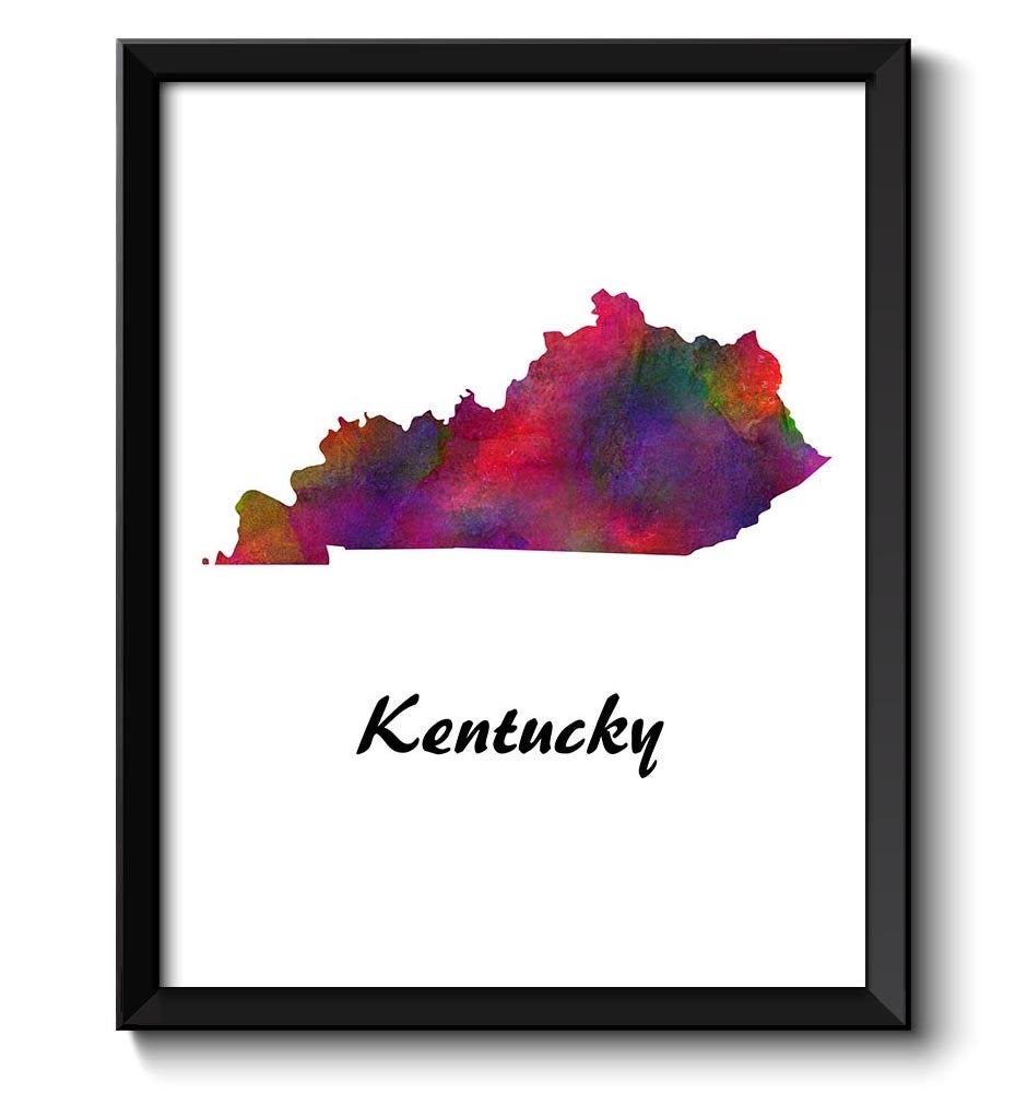 Kentucky Map State Watercolor Painting Poster Print USA United States Abstract Landscape Art Colorfu