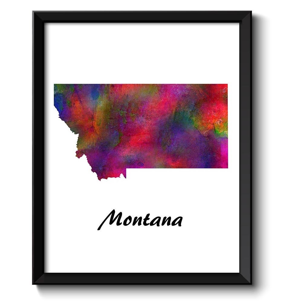 Montana Map State Watercolor Painting Poster Print USA United States Abstract Landscape Art Colorful